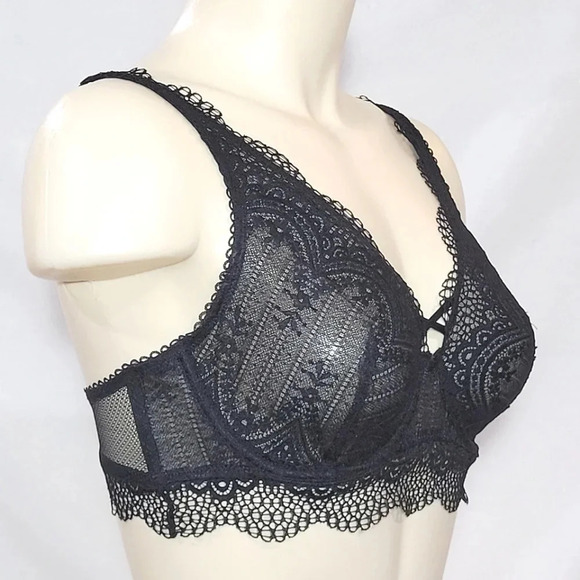 SMALL Gilligan & OMalley Semi Sheer Lace Underwire Bralette Black‎ NWT - Picture 2 of 4